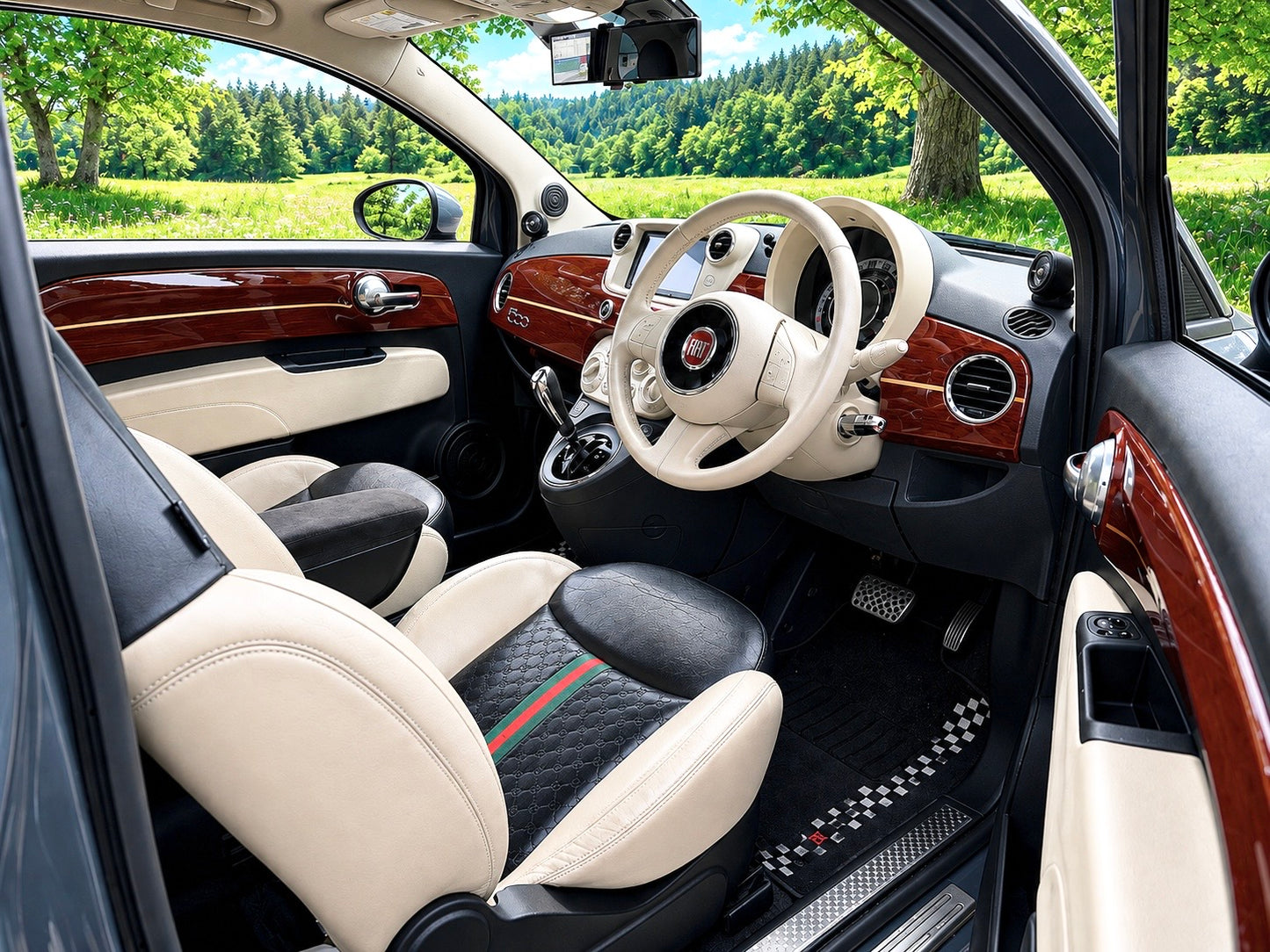 FIAT500　ABARTH500　ドアパネルプレート　ウッド調仕上げ